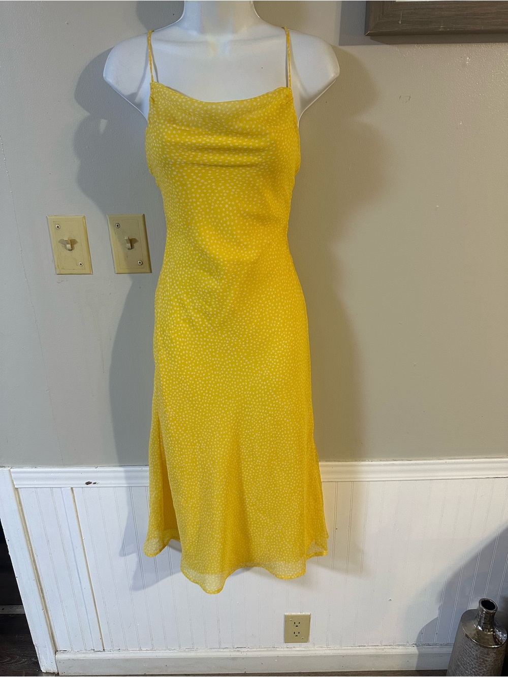 Urban Outfitters Yellow Polka Dot Slip Midi Dress